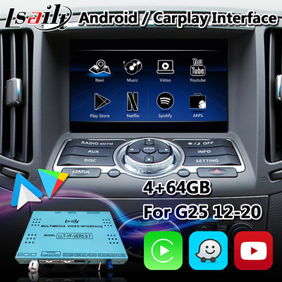 नेटफ्लिक्स Android Auto के साथ Infiniti G25 G37 G35 के लिए Android Carplay नेविगेशन इंटरफ़ेस बॉक्स