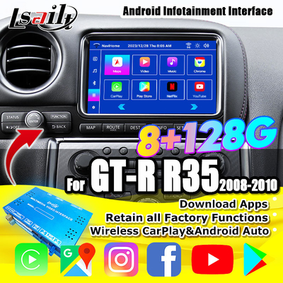 वायरलेस कारप्ले इंटरफेस/जीटी-आर जीटीआर आर 35 2008-2010 जेडीएम मॉडल के लिए एंड्रॉइड इन्फोटेनमेंट मॉड्यूल नेटफ्लिक्स, यूट्यूब शामिल