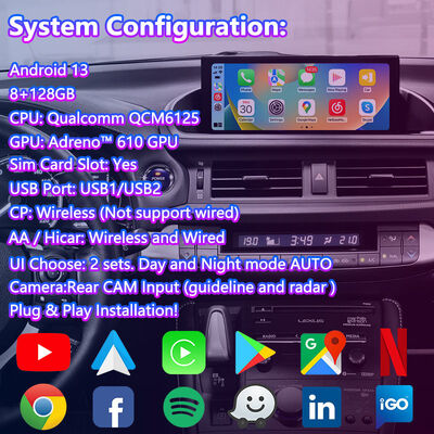 लेक्सस सीटी 200h एफएसपोर्ट 2017-2022 के लिए एलसेल्ट एंड्रॉइड नेविगेशन वीडियो इंटरफ़ेस