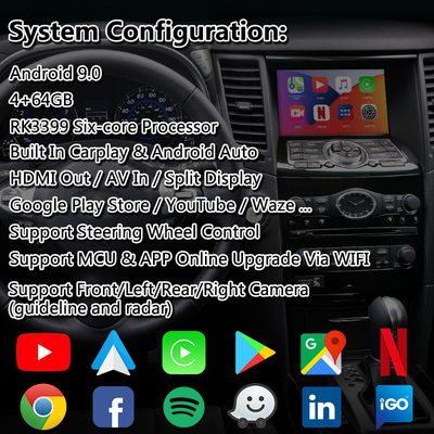 इनफिनिटी QX70 QX50 QX60 Q70 के लिए 4+64GB वायरलेस एंड्रॉइड ऑटो इंटरफेस एंड्रॉइड कारप्ले